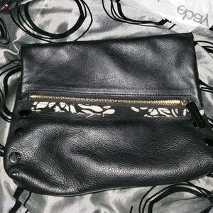 Hammitt Black Leather Wristlet with Silver and Gold Details